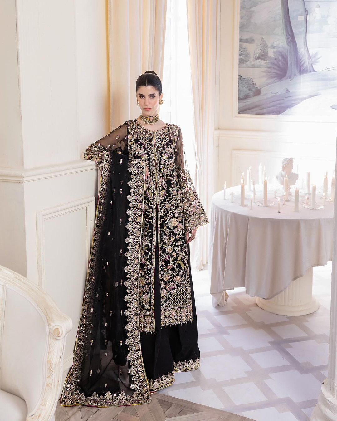 𝐌𝐢𝐫𝐡𝐚 𝐄𝐢𝐝’𝟐𝟒Live Now! Elevate your style with ‘Sable,’ a breathtaking black gown adorned with exquisite embroidery and shimmering embellishments, paired flawlessly with flare pants for a touch of sophist (3)